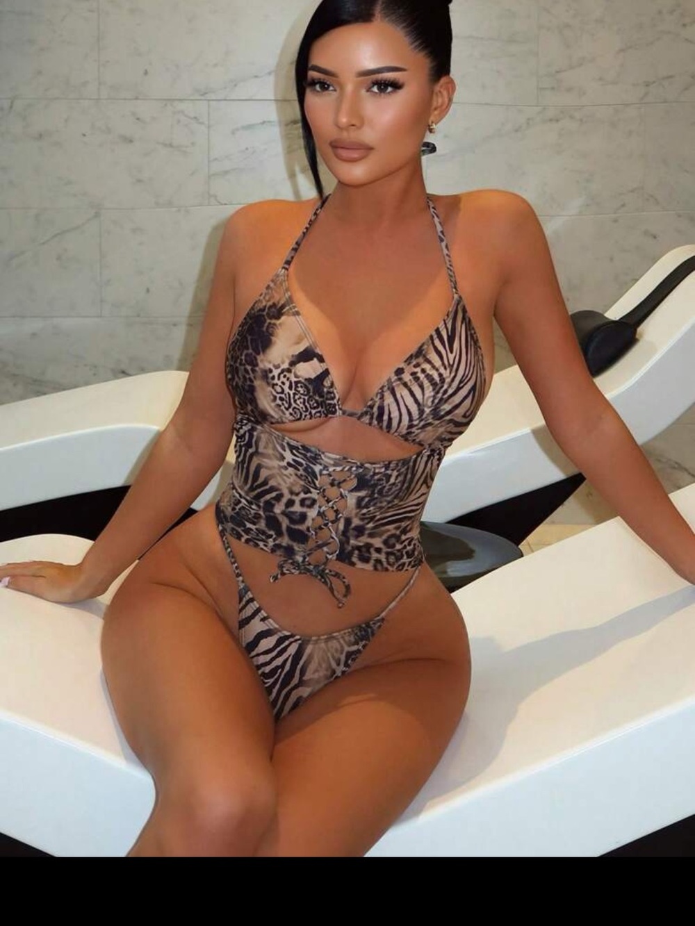 Swim SXY Women's Leopard Print Sexy Halter Lace-Up Bikini Set Summer